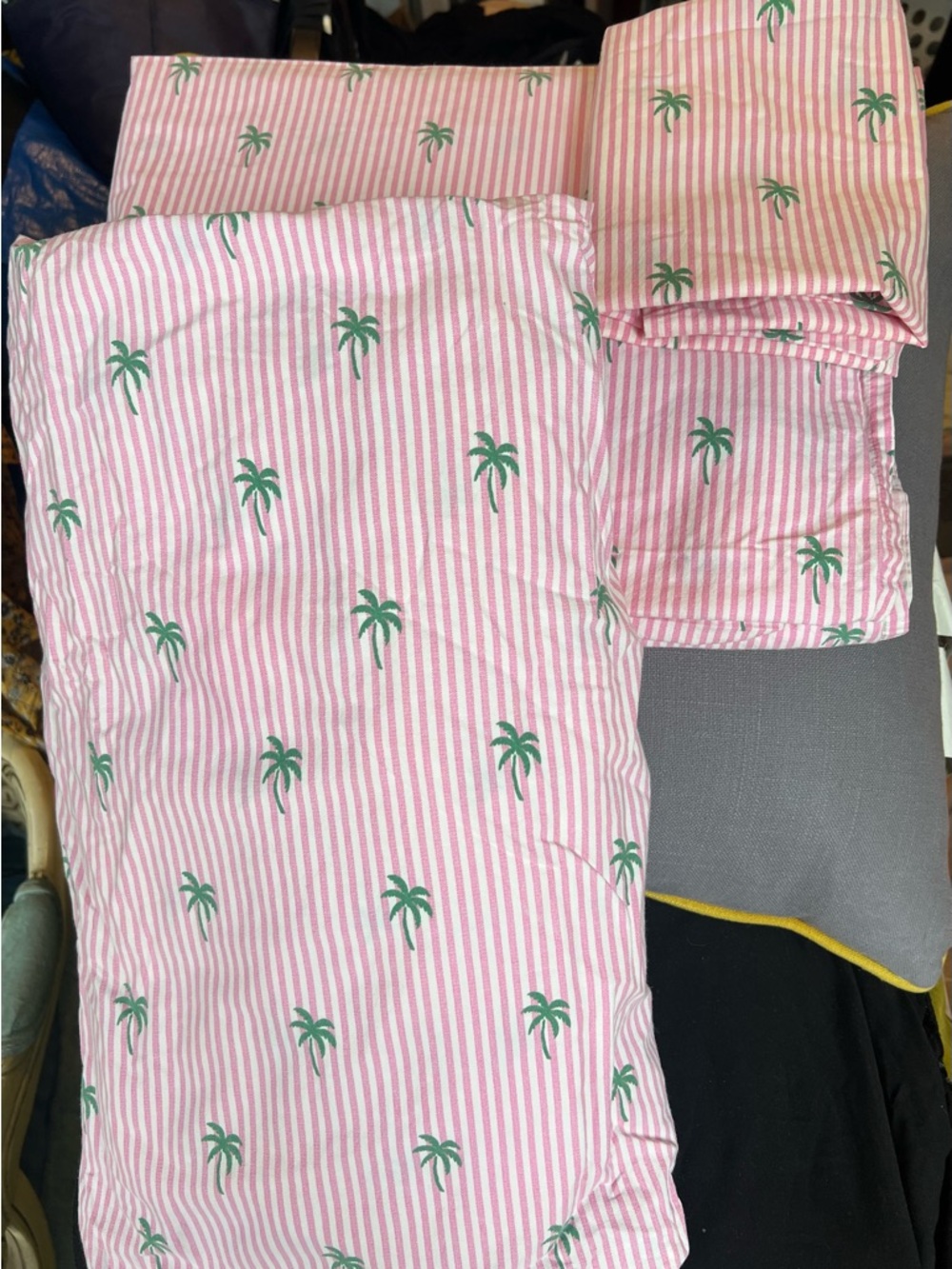 Tommy Hilfiger Pink, White & Green Striped Palm-Accent cotton Twin Sheet Set